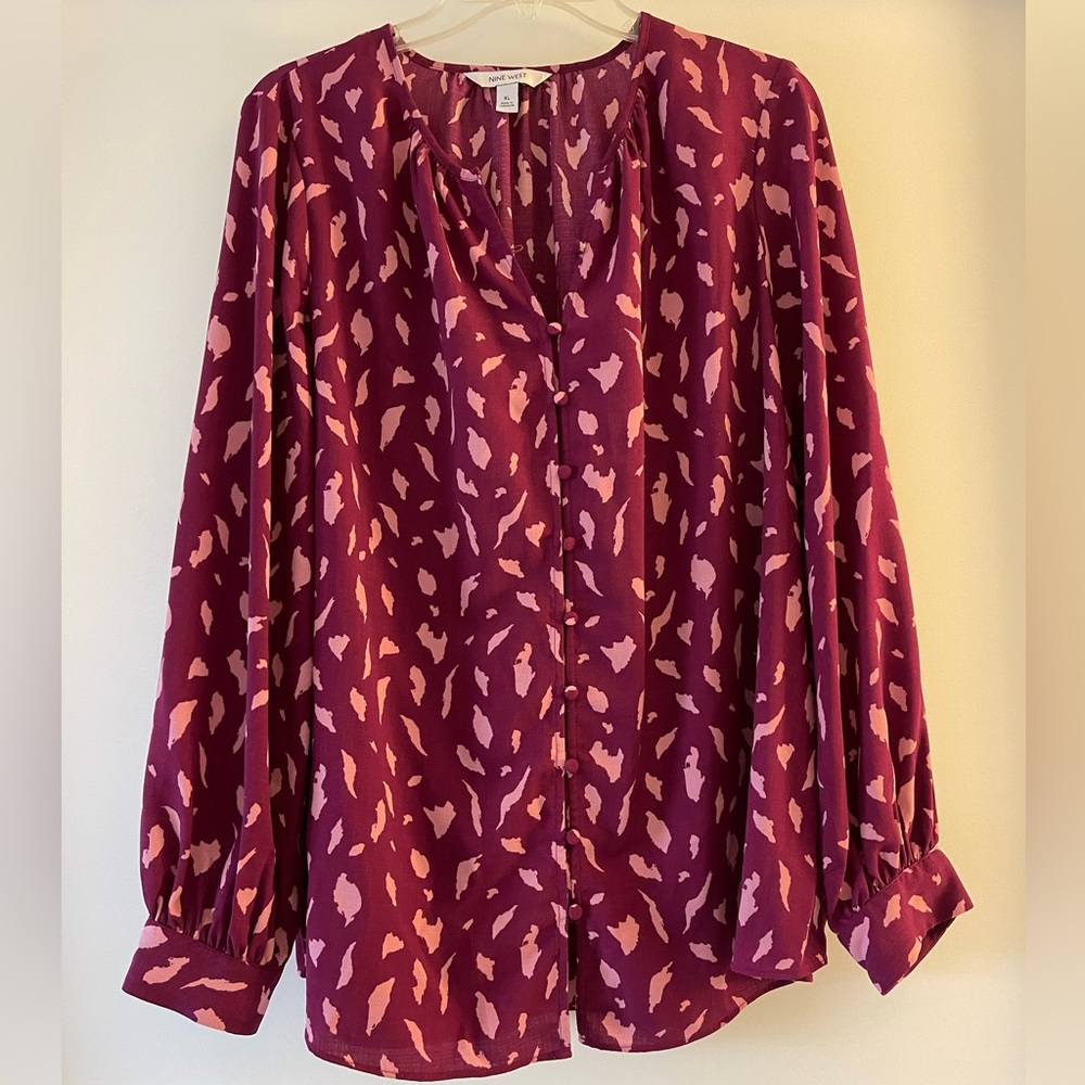Magenta and Pink Women’s Popover Button Up Blouse